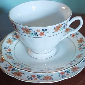 Fine Bone China Tea Cup, Saucer, and Under Plate Trio